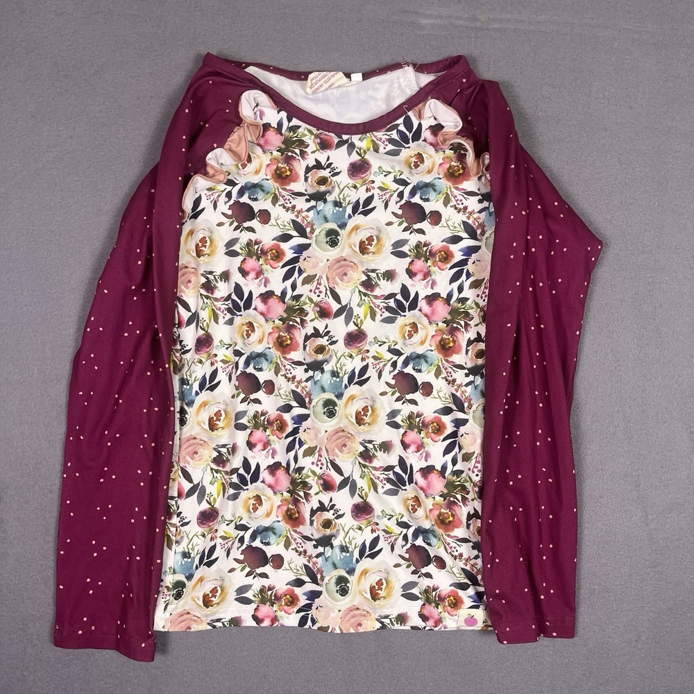 Cheeky Plum Long Sleeve Shirt Girls Size 10 Purple Fall Harvest Floral Ruffle